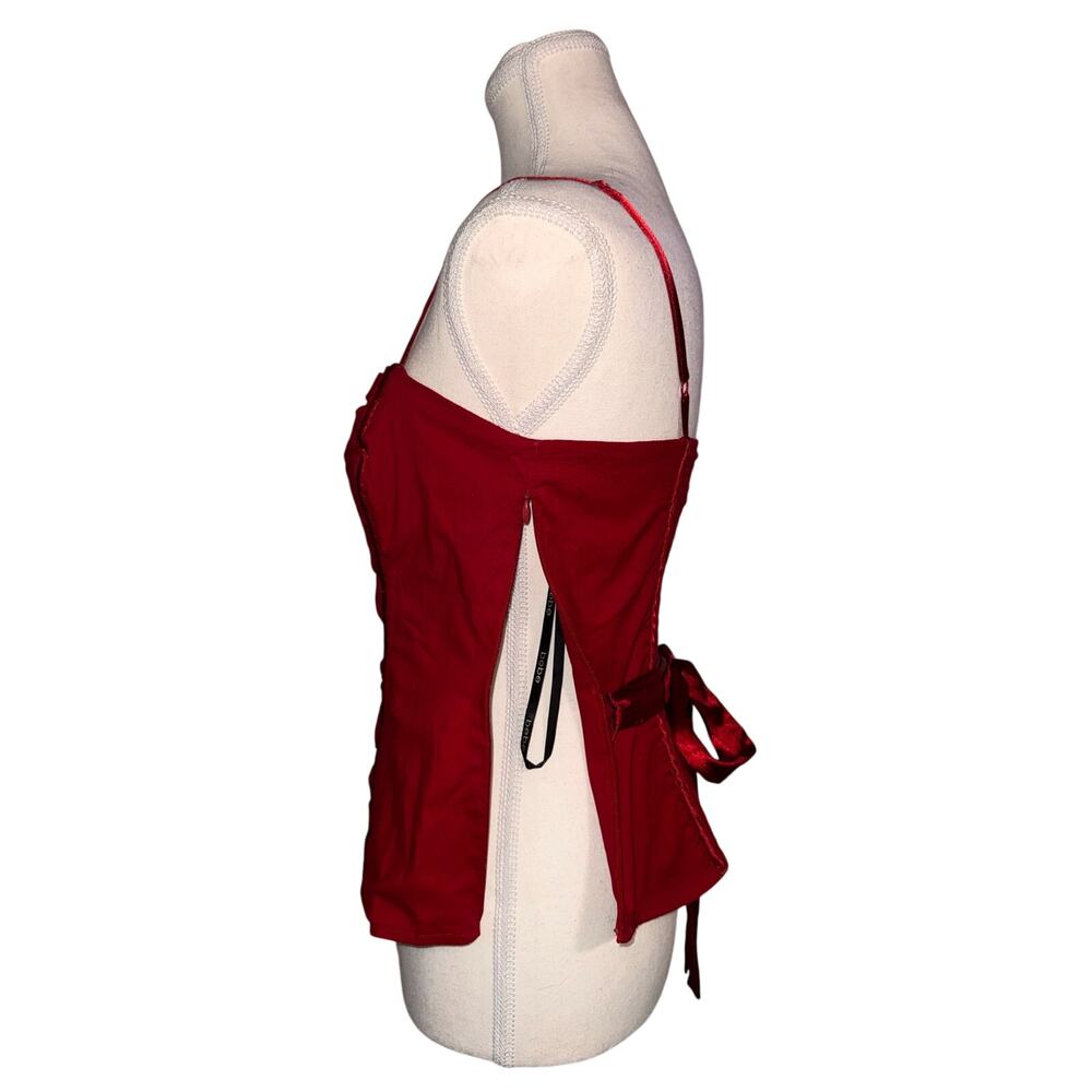 bebe Red Satin Corset Top Y2K Ruched Cami Tie Back Bustier Tank Medium - Picture 5 of 12